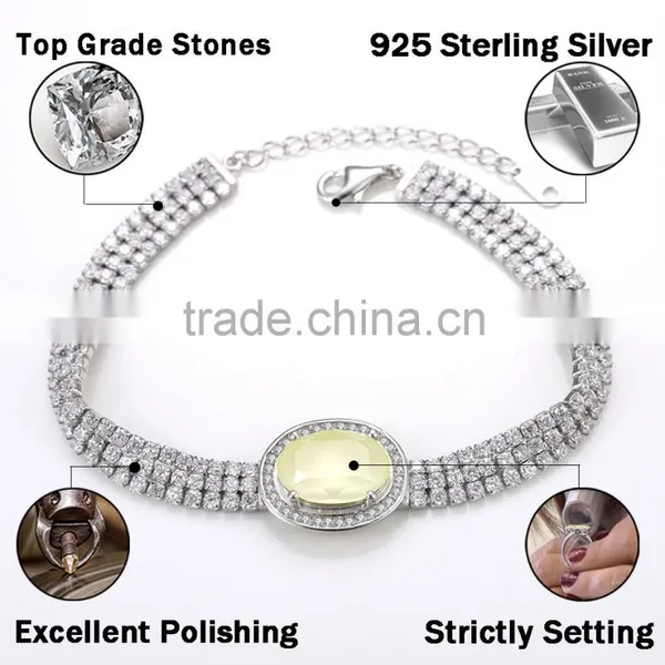 Fashion 925 Sterling Silver Big White AAA Zircon Prong Setting Bracelet photo-2