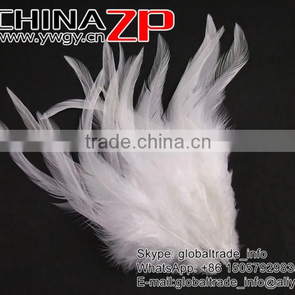 Leading Supplier CHINAZP Bulk Sale Good Quality Beautiful Bleached White Chicken Rooster Saddle Feathers photo-3