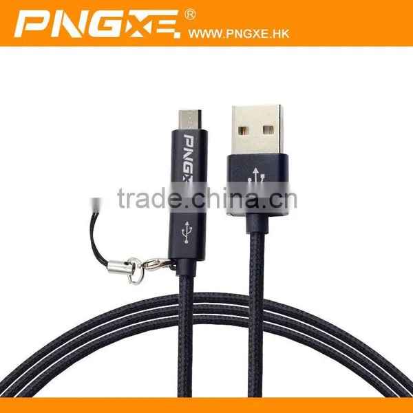 PNGXE Hottest 2.4A Very Fast Charging Current 2 in 1 Nylon Braided Micro Usb 2.0 Cable for Iphone and Samsung photo-4