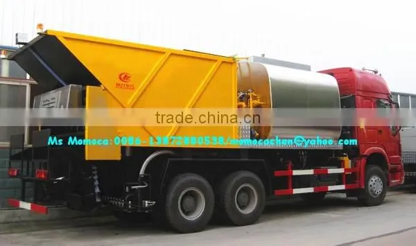 Howo 6x4 Asphalt Gravel Chip Sealer,asphalt Synchronous Chip Sealer 8000L Bitumen and 120000L Stone photo-5
