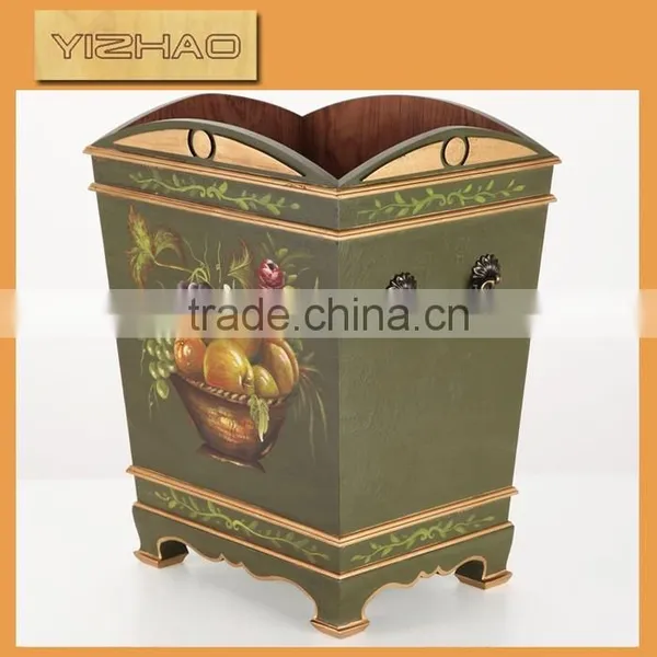 Painting Indoor Decorative Wooden Trash Can,Wooden Garbage Can photo-5