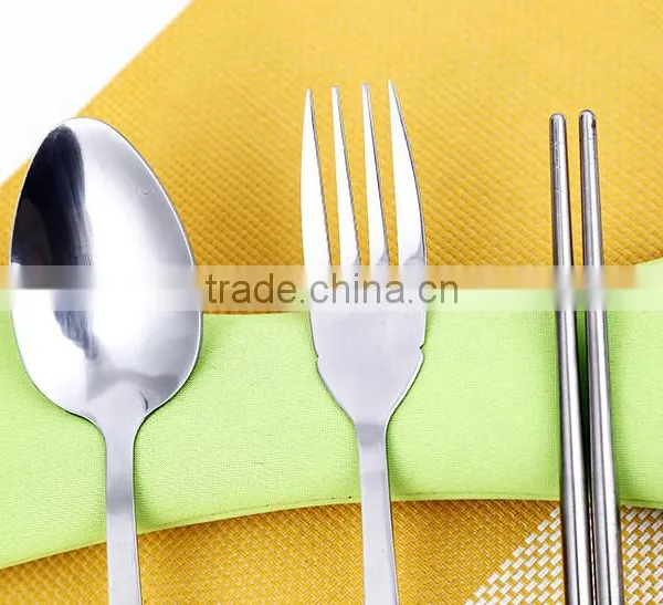3 Pcs Tableware Stainless Steel Dinnerware Set of Chopsticks, Spoon and Fork With the Bag photo-4