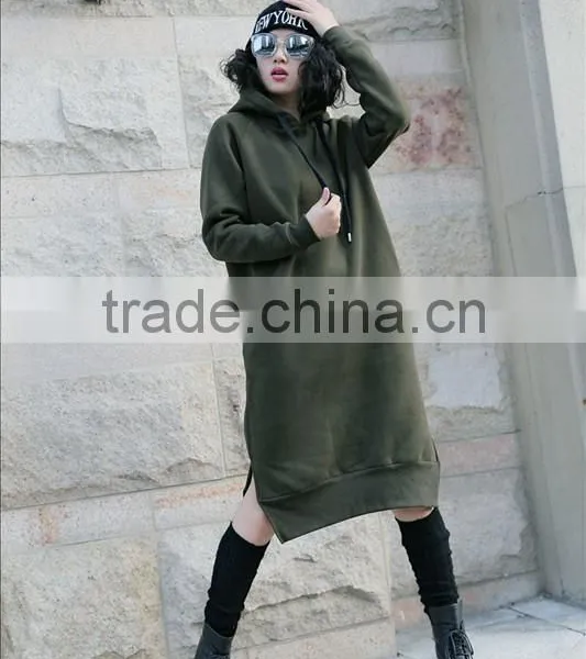 Ladies Plain Color Simple Trendy Korean Style Long Sleeve Casual Autumn Hoody Dress photo-3
