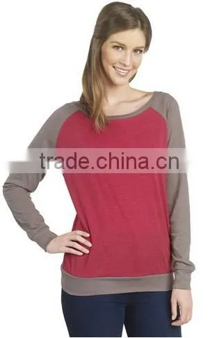 Factory Direct Wholesale Women's Cotton Poly Contrast Raglan Long Sleeve Pullover photo-4