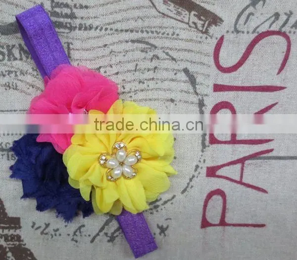 Fashionable Toddler Soft Chiffon Fabric Flowers Headband Good Quality photo-4
