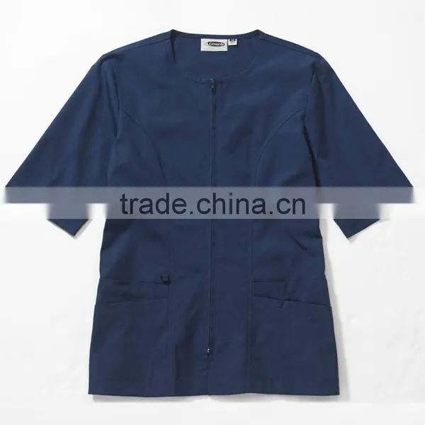 Half Sleeve Housekeeping Zip Front UniformTunic Work Shirt With Four Pockets photo-4