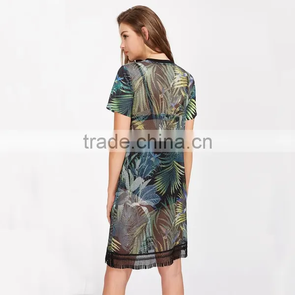 WOMEN Sexy Short Shirt Dress, Printed and Mesh Design Black Dress photo-2