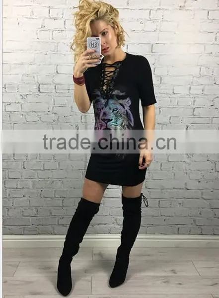 European and American Fashion Lion Printing Bands T-shirt photo-5
