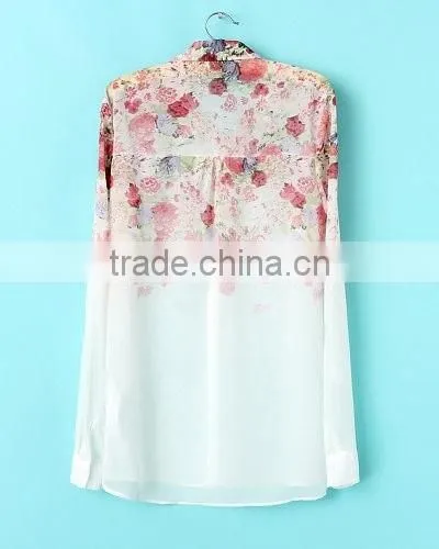 New Design Printed Flowers&strips Fashion Ladies Blouse photo-2