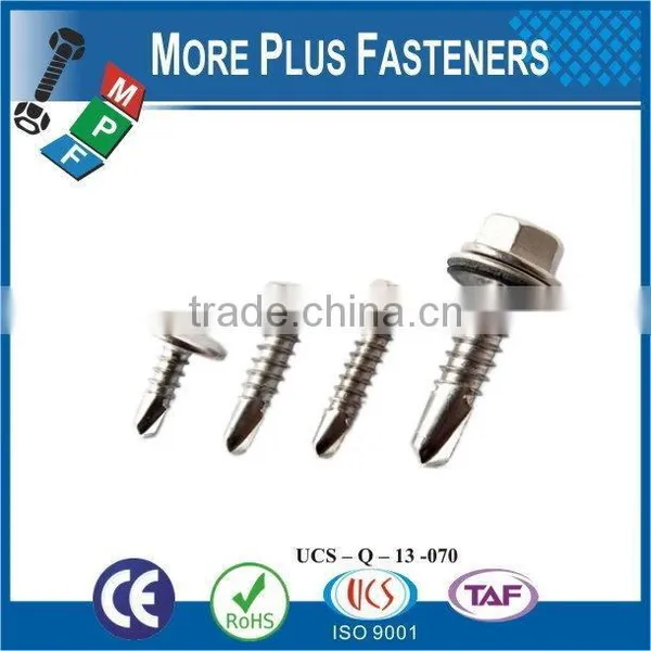 Taiwan #12-14 x 1" Indent Hex Unslotted Hex Washer Head Epoxy #3 410 Stainless Steel Bonded Sealing Washer Self-Drilling Screw photo-5
