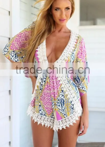 Onen Onen Hot Sale Sexy Pink Flower Pattern Backless High Quality Cheap V Collar Summer Dress photo-6