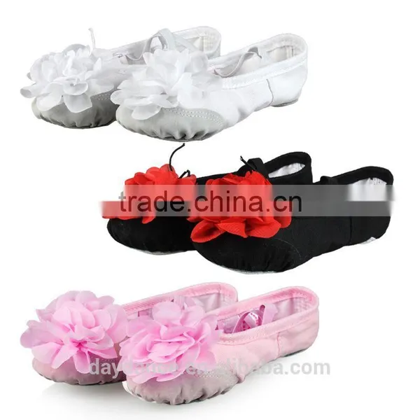 Big Flower Design Children Girls Soft Sole Ballet Shoes Canvas Ballet Dance Shoes For Kids photo-2
