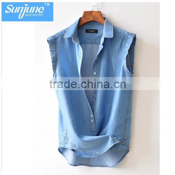 Womens 100% Cotton Sleeveless Soild Oxford Blouse photo-2