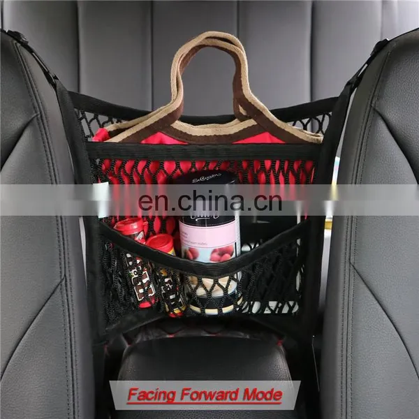 3-Layer Car Mesh Organizer Seat Back Net Bag Barrier of Backseat Pets Children Kids Cargo Tissue Purse Holder Driver Storage photo-2