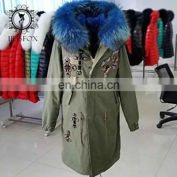 High-end Italy Style Super Big Fur Hood Military Long Fur Parka Jacket