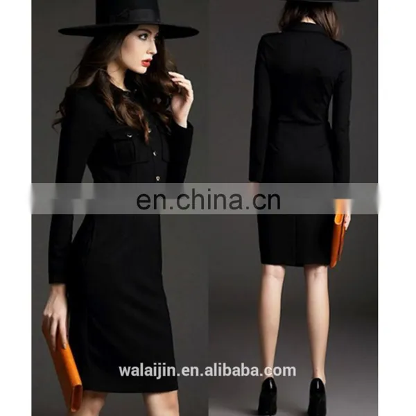 Long Sleeve Pocket on Chest Collar Design High End Woman Communion Dress photo-2