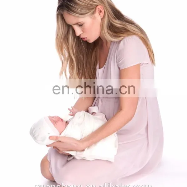 Blush Pink Pleated Maternity Dress Nursing Breastfeeding Clothes photo-4