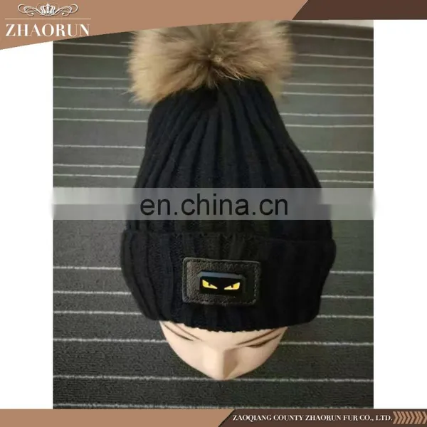 Fashionable Winter Knitting Wool Hat Real Fur Pompom Hat for Girl photo-2
