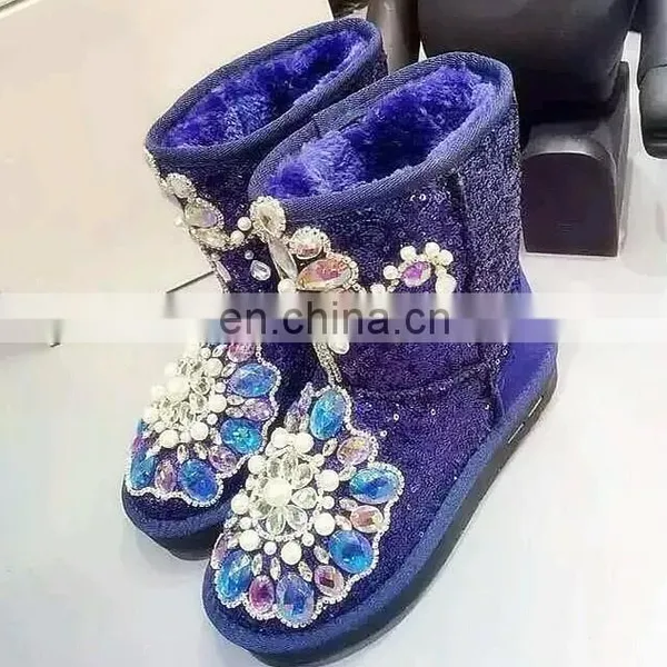Aidocrystal Handmade Royal Blue Lady Fashion Bling Bling Rhinestone Sequins Snow Boots photo-2
