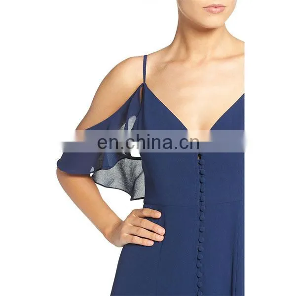 New Arrival Women Clothes Fluttery Short Sleeves Ladies Dress Off the Shoulder Front Slit Chiffon Maxi Dress photo-5