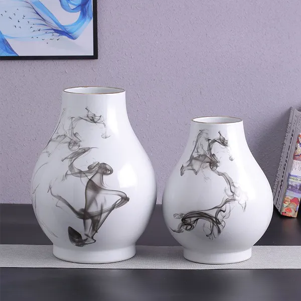 Jingdezhen Zen Chinese Ink Painting White Gourd Vase For Showroom Tea Table photo-4