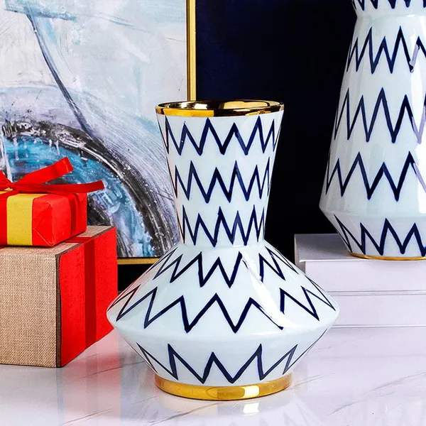 Black White Stripe Hand Made Paint Chinese Jingdezhen Ceramic Plant Vase For Living Room photo-3