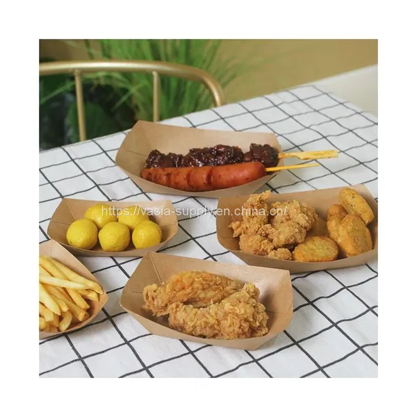 Hot Dog Kraft Paper Trays-Brown Food Serving Tray Printed Paper French Fries Container for Restaurant photo-2