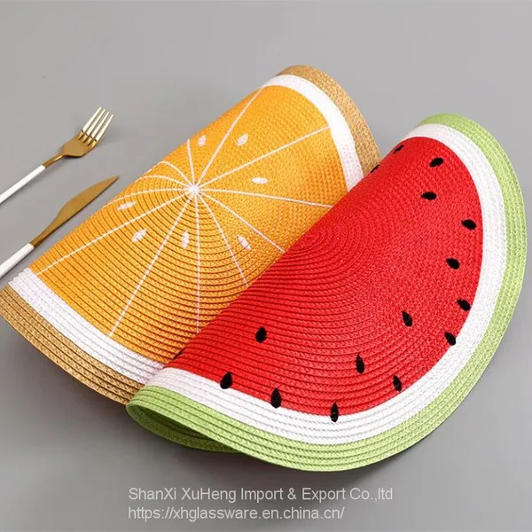 PP Woven Round Placemat Cartoon Fruit Dining Table Plate Mat Bowl Watermelon Lemon Drink Coasters Kitchen Accessories Home Decor photo-3