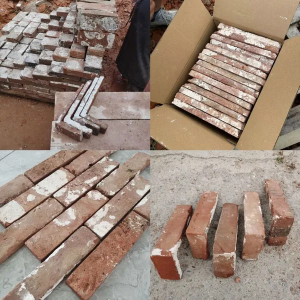 Reclaimed Old Red Brick Tile for Industrial Wall Cladding, 22mm Thickness, Vintage Wall Material photo-3