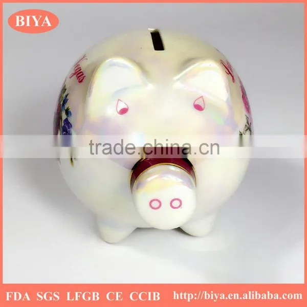 Pink Pig Piggy Bank Savings Bank Money Box Coin Box Print Colorful Pearl Glazed for Souvenir and Decorative Custom Logo photo-3