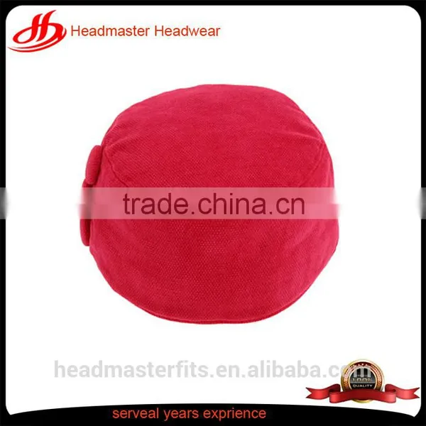 Custom Lining 100% Cotton Red Beret With Decorative Buttons on the Side photo-2