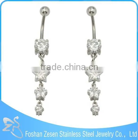 BR01790 Factory Wholesaler Surgical Steel Women Long Zircon Dangle Belly Ring photo-2
