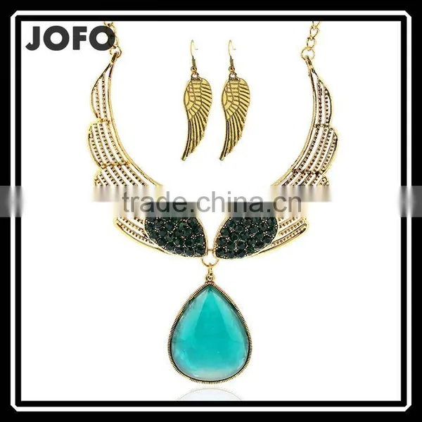 New Fashion Sweetly Angel Wings Water Droplets Gem Diamond Jewelry Set