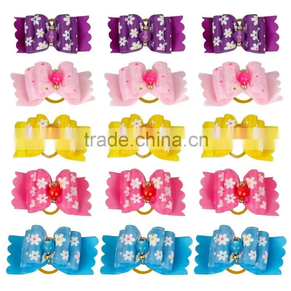 Flowers Pattern Wholesale Dog Boutique Hair Bows Small Dog Hair Bows photo-3