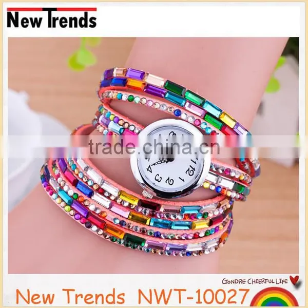 Fashion Lady Watch Korea Colorful Rhinestone Leather Wrist Watch photo-6