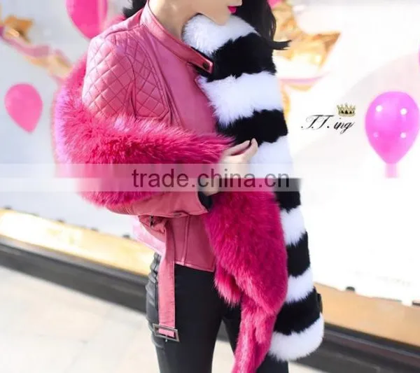 Hot Sale Luxury Genuine Fox Fur Block Color Fur Shawl photo-4