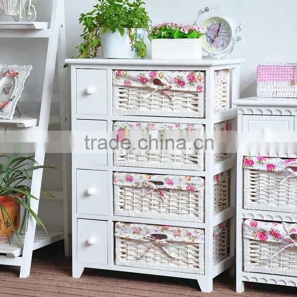 Latest Style Wooden Cabinet With 3 Wicker Baskets for Home Storage photo-4