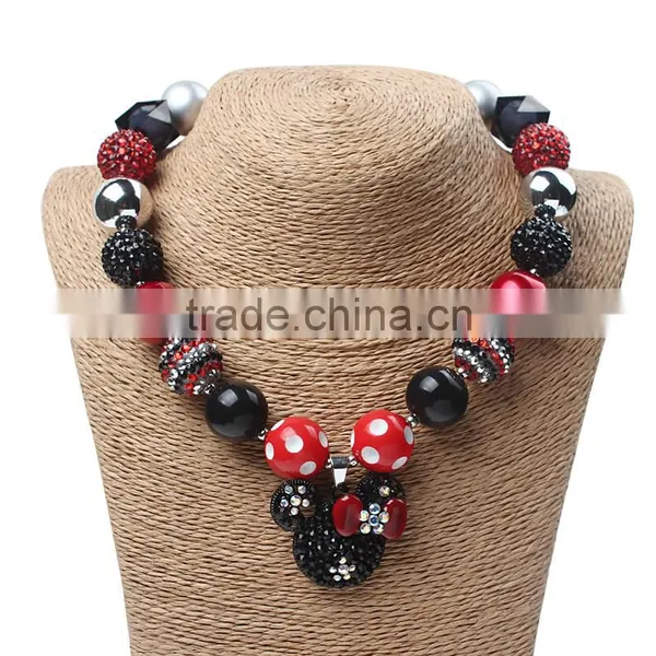 Custom Mickey Pendant Necklace Red And Blue Hairband Young Baby Girls Necklace And Hairband Set photo-6