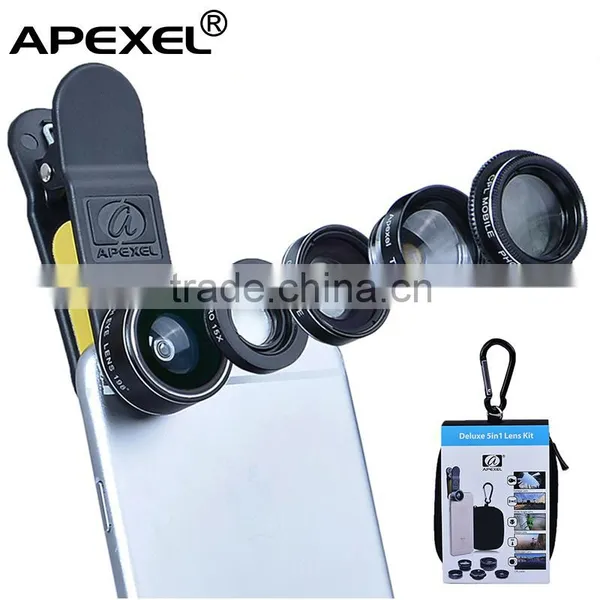 External Camera Lens for Android Phone 0.63x Wide Angle+15x Macro+198 Fisheye+2x Zoom+Filter 5 in 1 Phone Lens Kit photo-2