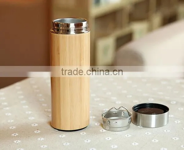 Natural Bamboo Eco-friendly Double Wall Vacuum Insulated 12 Oz Bottle With Stainles photo-5