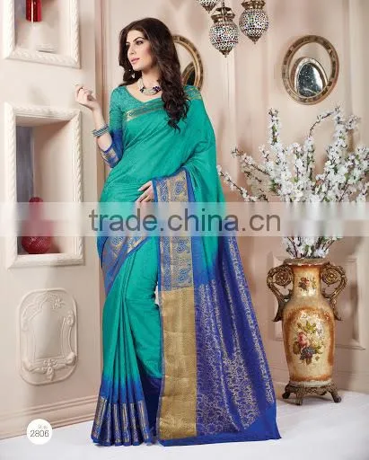 GREEN AND MAGENTA NET SILK SAREE photo-2