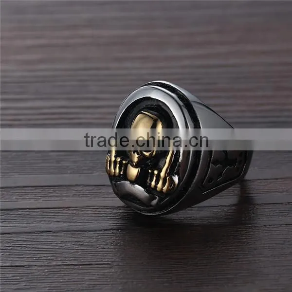 Hiphop Vintage Two Tone Devil Skull Ring photo-3