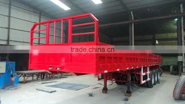 2016 Tri-Axle 50ton 40Feet Flat Bed Side Wall Cargo Truck Semi Trailer For Sale photo-3