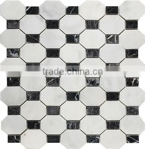 White Marble Mixed Hexagon Nero Marquina Premium Mosaics Tile photo-2