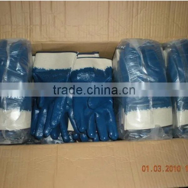 DDSAFETY Bule Color Industrial Cotton Jersey Nitrile Coated Glove With Safety Cuff photo-2