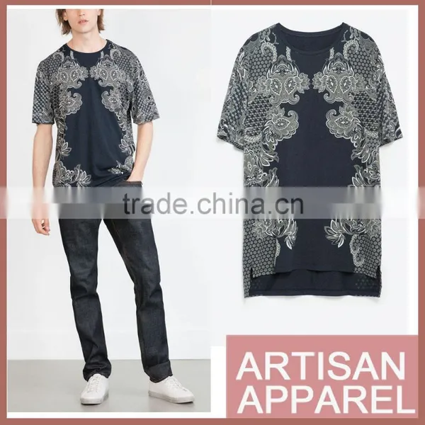 Digital Printing Men's Elegant t Shirt Wholesale British Style t Shirts Classic Pattern Printed