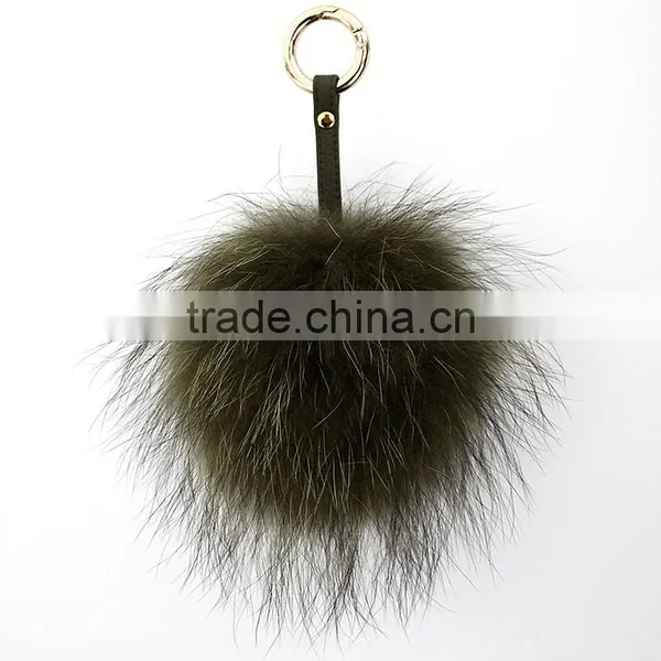 Myfur Fluffy Pompom Bag Pendant Fuzzy Charm Raccoon Fur Ball Leather Strap Keychain Keyring photo-2