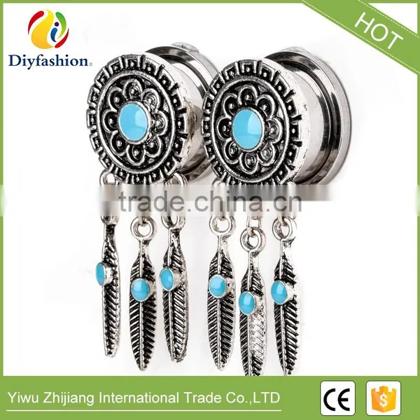 Bohemia Retro Feathers Long Tassel Stainless Steel Ear Plug photo-5