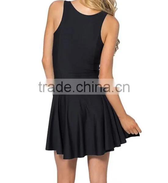 2017 Women's One Piece Black Skater Dress With Zipper photo-5