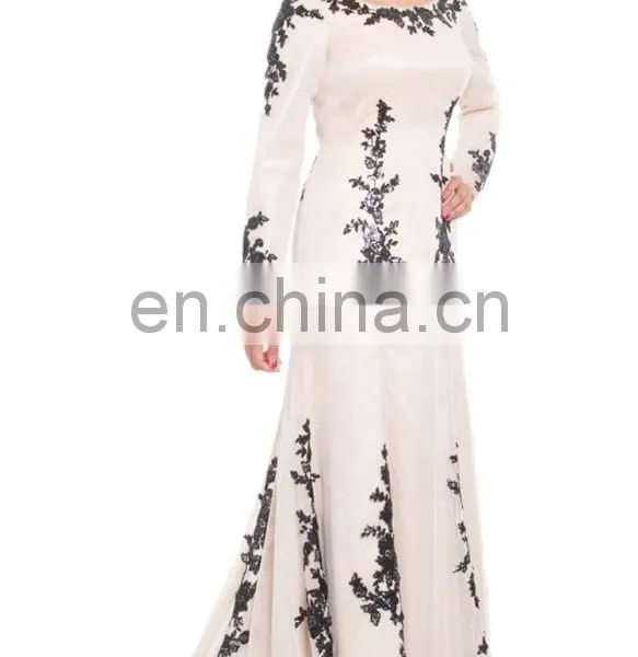 China OEM Long Sleeve Muslim Evening Dress Sequined Silk Beige Muslim Women Formal Dress, Muslim Evening Gown With Wrap Hijab photo-2